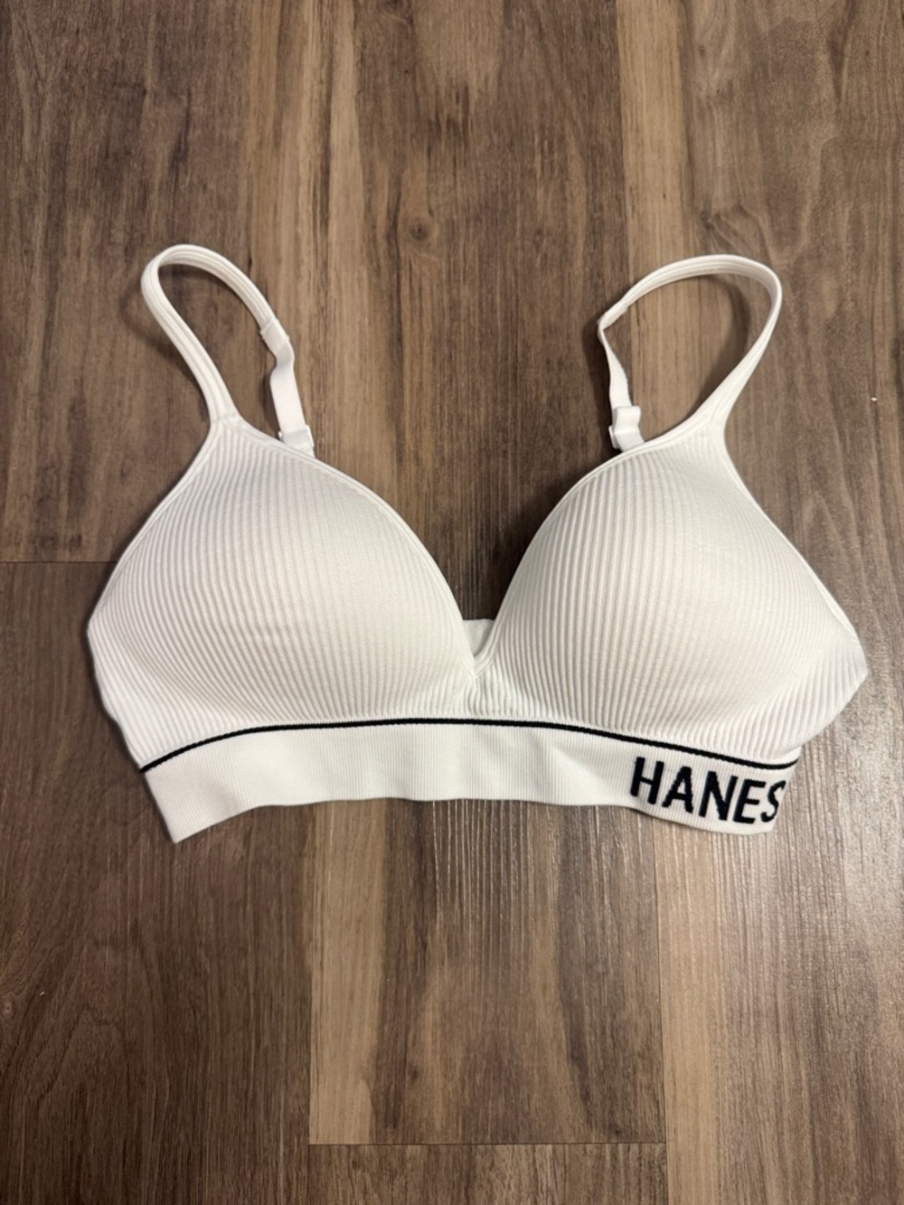 Hanes White Ribbed Wireless T-shirt Bra with Black Trim